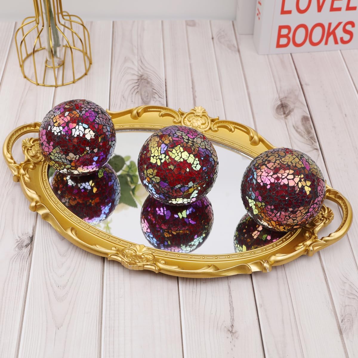 Yatinkim Bolas de vidrio de 3.35 pulgadas, orbes decorativas para tazón, esferas de mosaico negro rojizo, bolas sólidas, decoración de mesa, jarrón