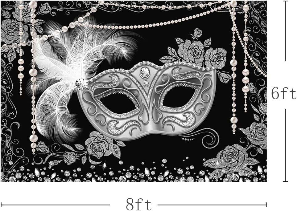 MEHOFOND Telón de fondo de bola de máscaras, color negro, plateado para fiesta de máscaras, fondo para fotografía, Mardi Gras, carnaval, disfraces,