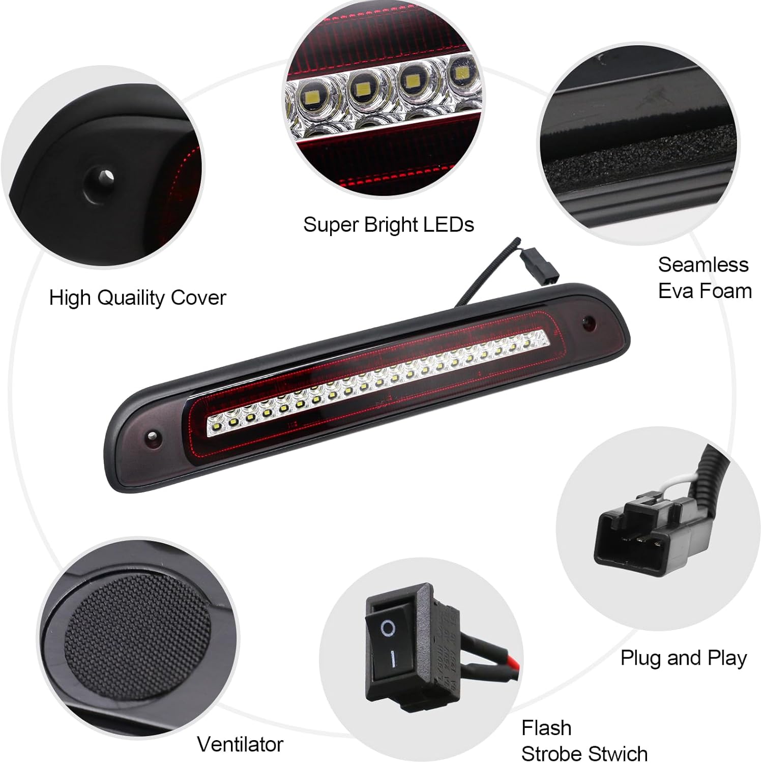 Tercera luz de freno LED compatible con Tundra 2000-2006, luz de freno central trasera de montaje alto, lámpara de carga estroboscópica estilo F1,