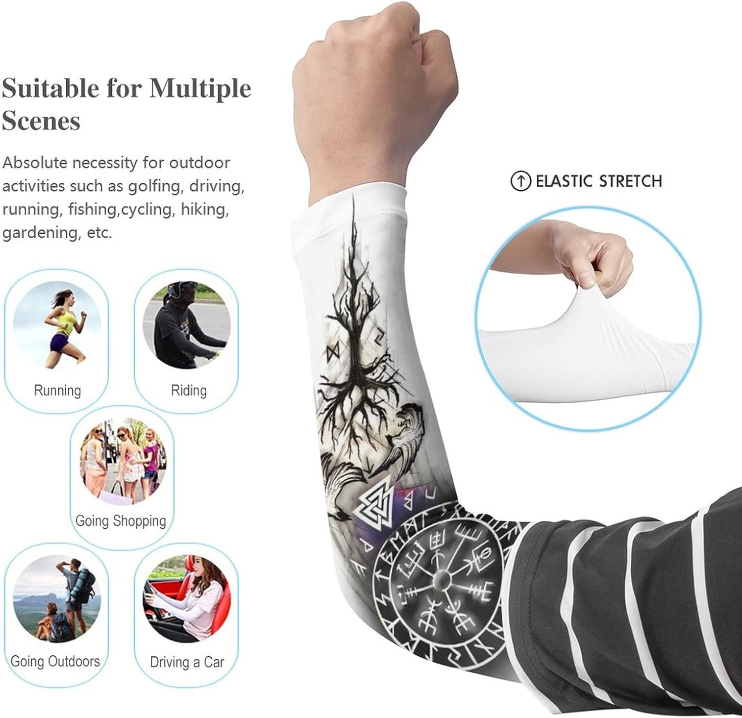 Mangas de verano para mujeres y hombres, manga de compresión para tatuajes vikingos vegvisir, mangas de protección de enfriamiento, Estilo 1