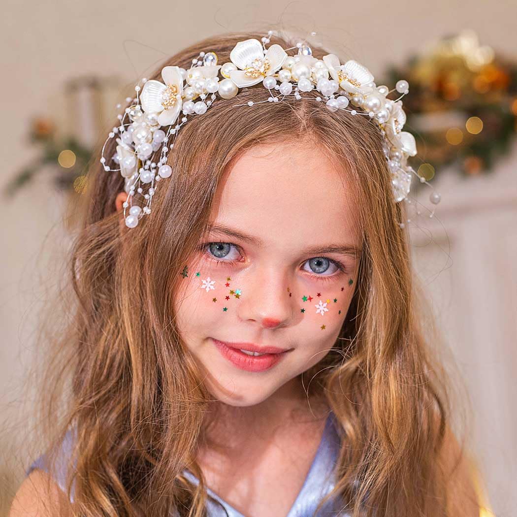 GORAIS Diadema de novia con perlas doradas, accesorios para el cabello de vid iluminados para novias y niñas de flores
