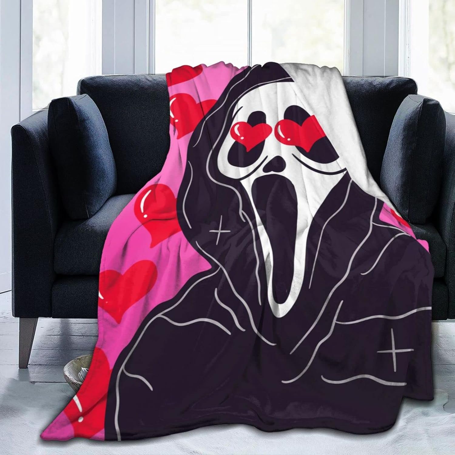 Manta de película de terror de Halloween, manta de cara de fantasma, ligera y cálida, manta de franela ultrasuave y cómoda, manta de forro polar de