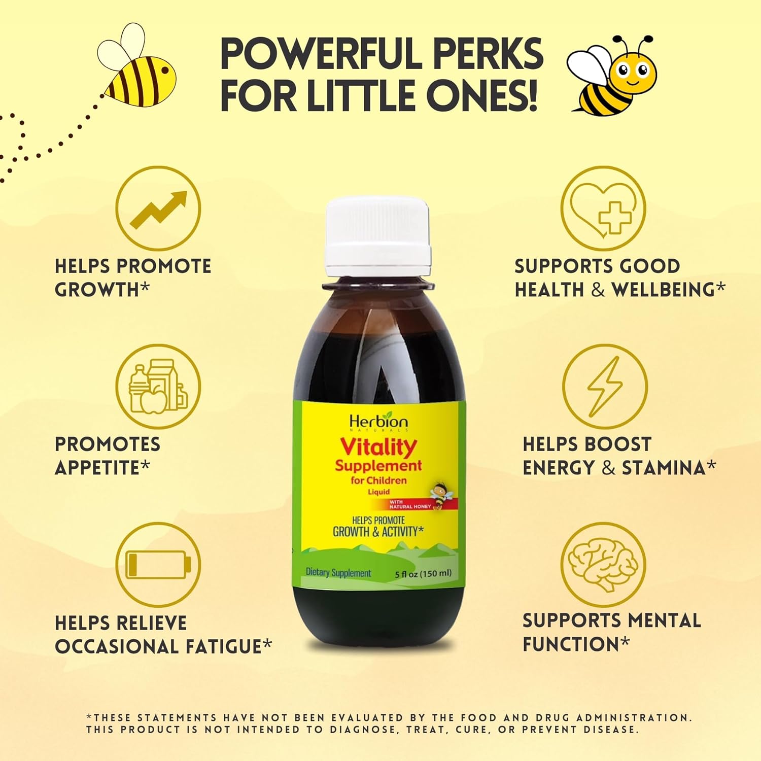 Herbion Naturals Suplemento Vitality para niños  Promueve el crecimiento y el apetito  Alivia la fatiga  Mejora el rendimiento mental y físico  5