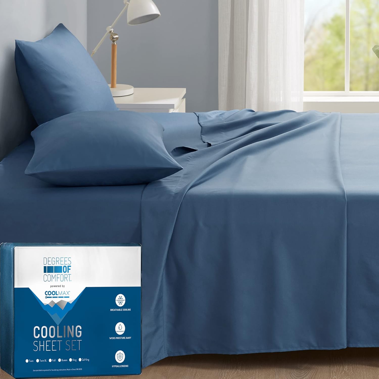 Degrees of Comfort Coolmax – Juego de sábanas refrescantes para cama de tamaño individual, absorben la humedad para sudores nocturnos, la mejor