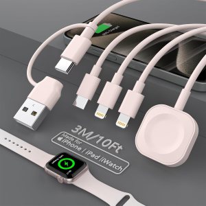 Certificado MFi Cable de carga 4 en 2 para iWatch y teléfono, cargador 3 de 10 pies3M para iPhone Watch, cable de carga rápida, cargador de viaje Certificado MFi Cable de carga 4 en 2 para iWatch y teléfono, cargador 3 de 10 pies3M para iPhone Watch, cable de carga rápida, cargador de viaje