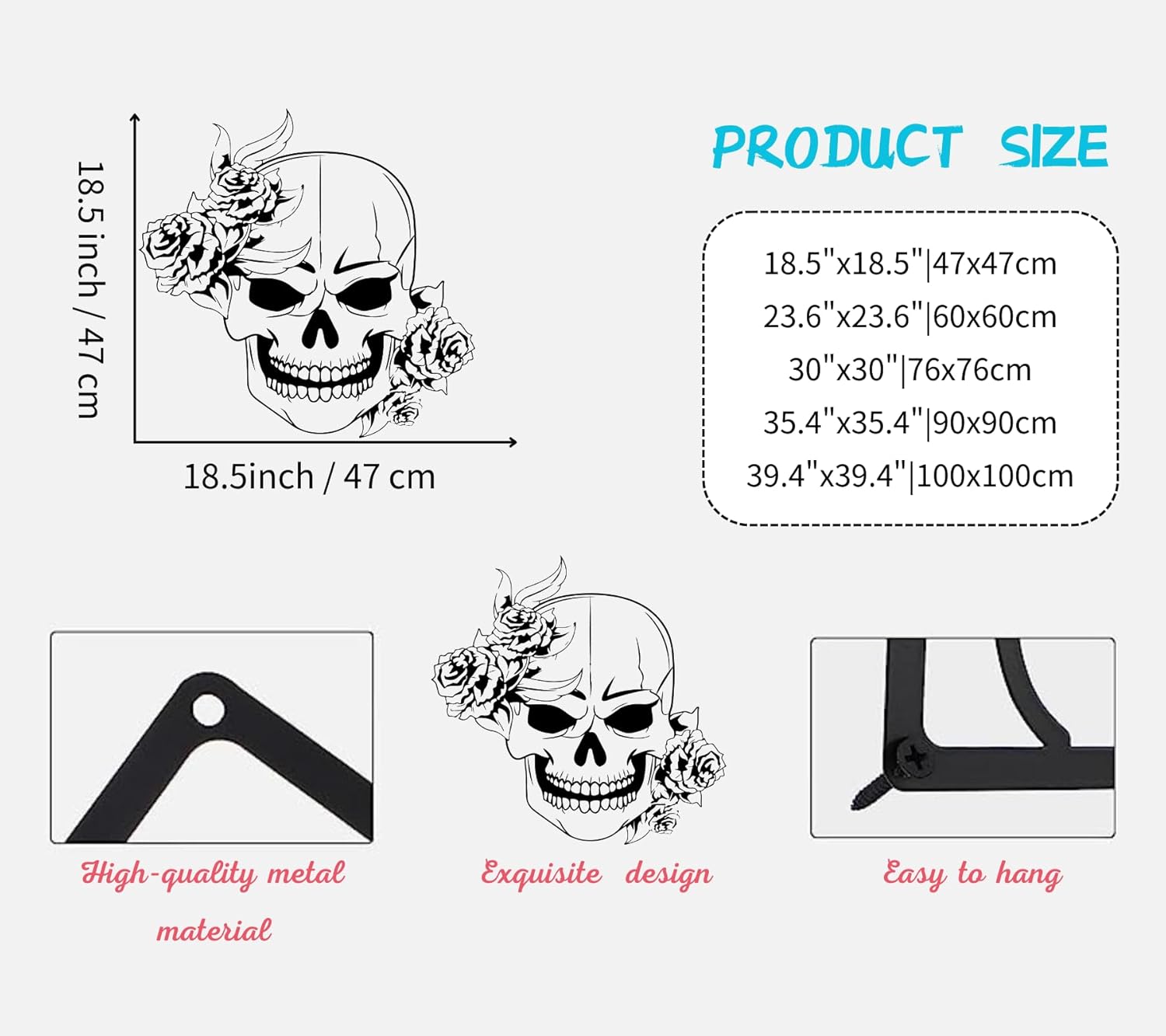 Arte de pared de metal con calavera de azúcar, arte de pared de metal gótico, arte de pared de metal esqueleto, decoración de pared de metal de