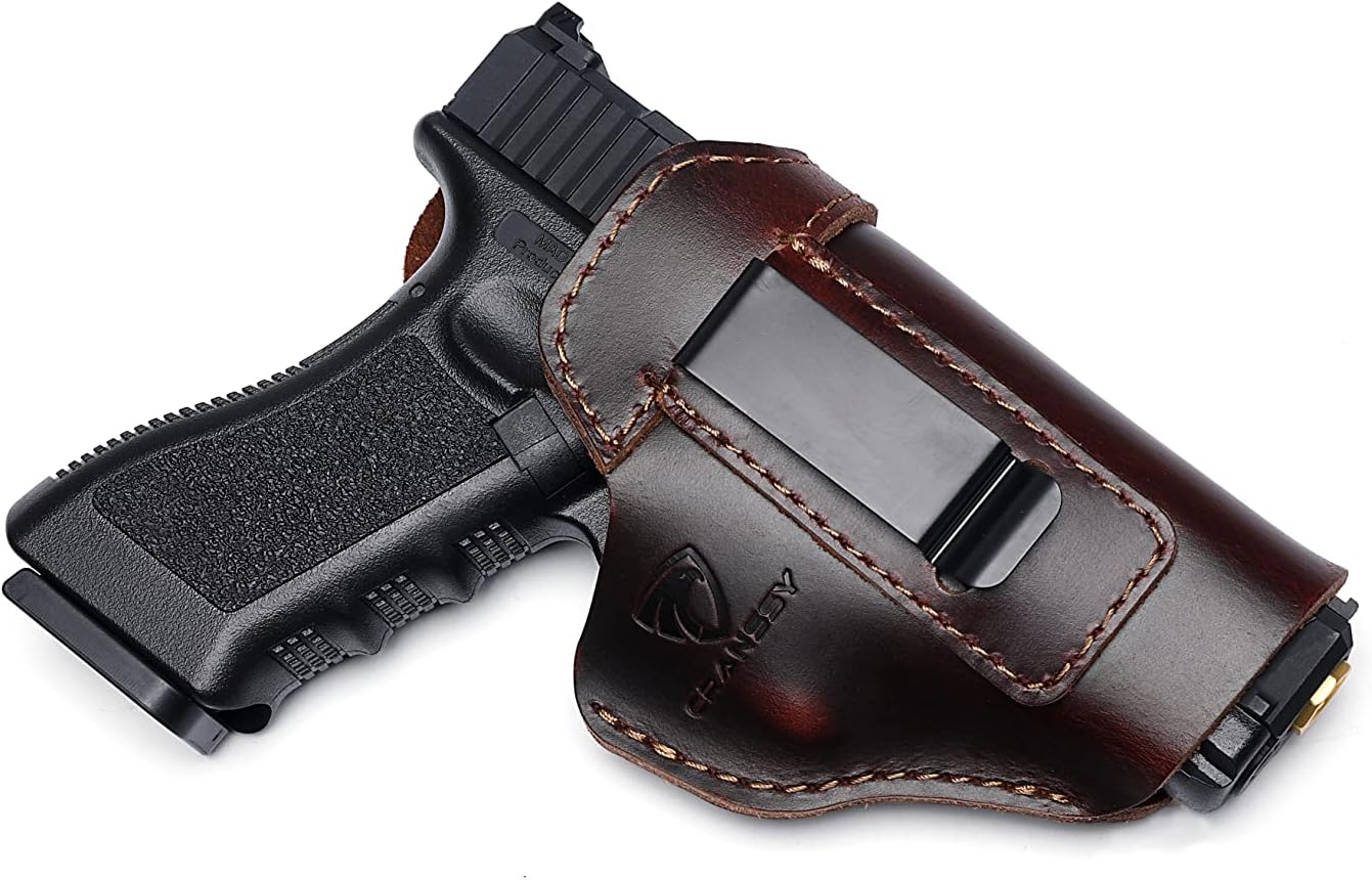 Cranssy Funda de cuero genuino IWB para transporte oculto compatible con Glock 19 23 43X 48, Taurus G3C G2C, M&P Shield 0.354 in, P365X Macro, etc