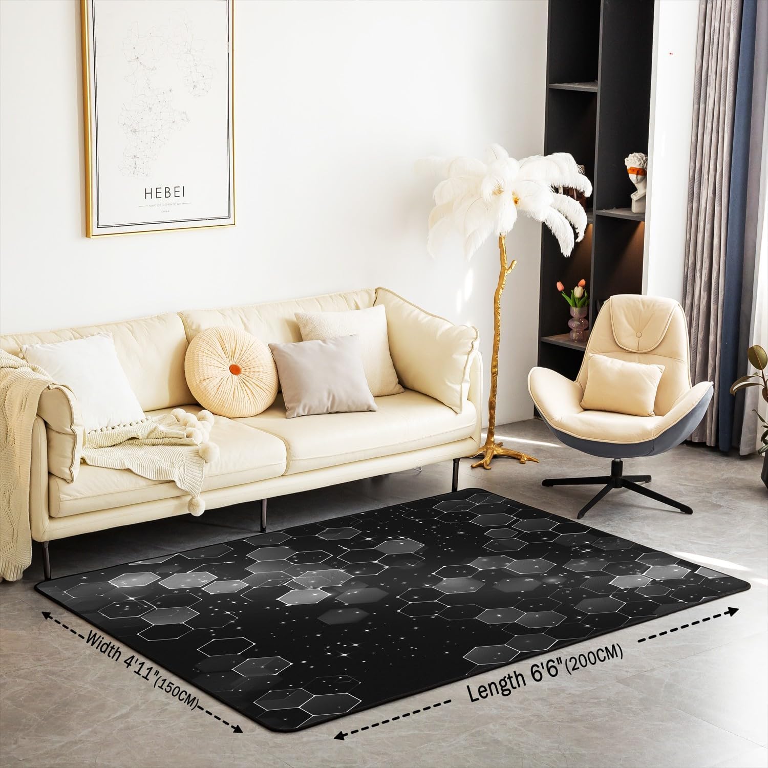 Alfombra de área de panal gris de 5 x 7 para niños, geométrica, decorativa, juego de alfombras hexagonales para sala de estar, decoración de