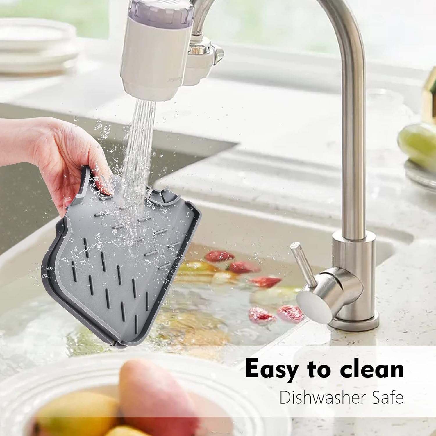 2 protectores contra salpicaduras para fregadero de cocina de 15.4 x 5.5 pulgadas, protector de salpicaduras mejorado para grifo con drenaje