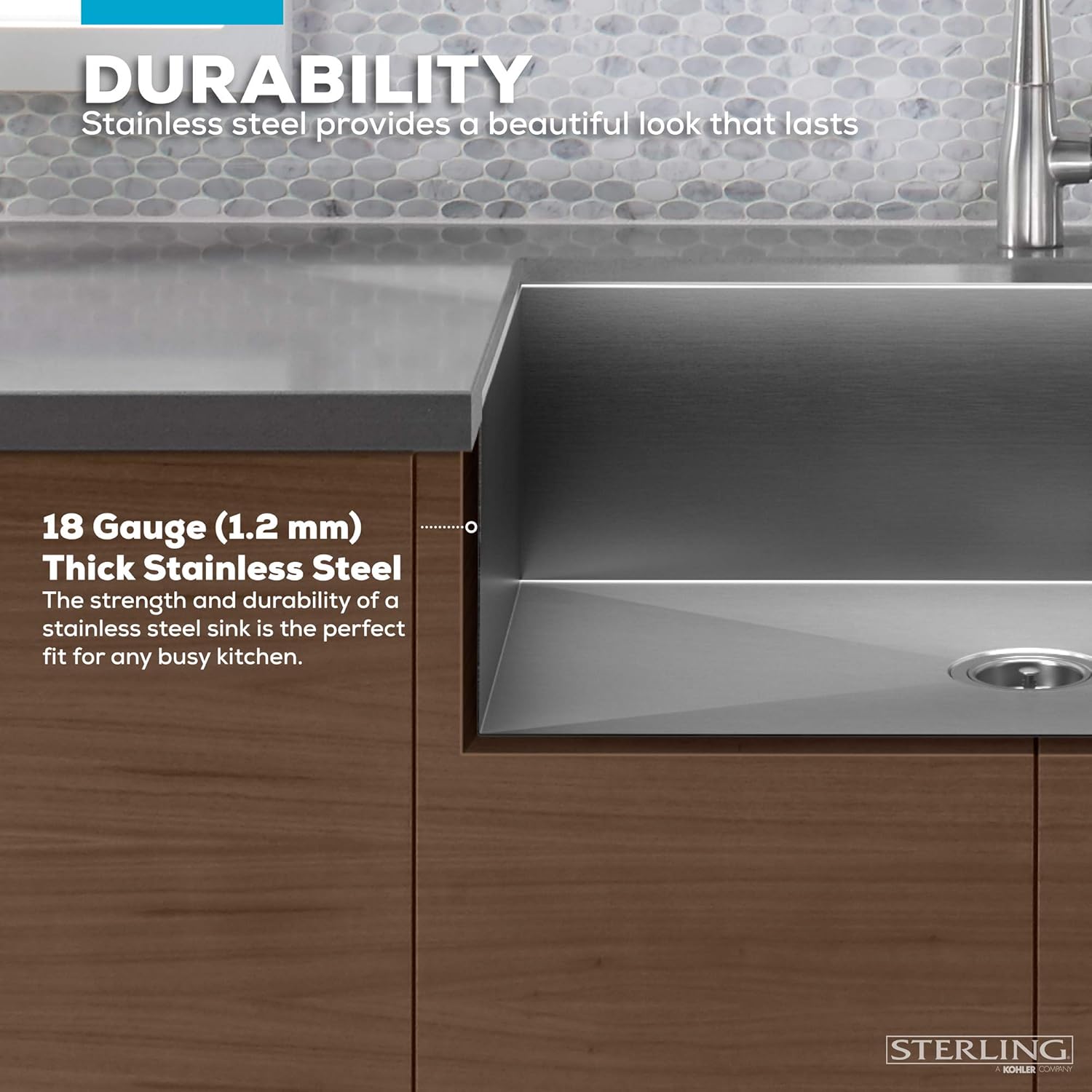 Kohler K-20243-PC-NA Sterling Ludington – Fregadero de cocina de 34 pulgadas con montaje inferior con accesorios, lavabo frontal de delantal, acero