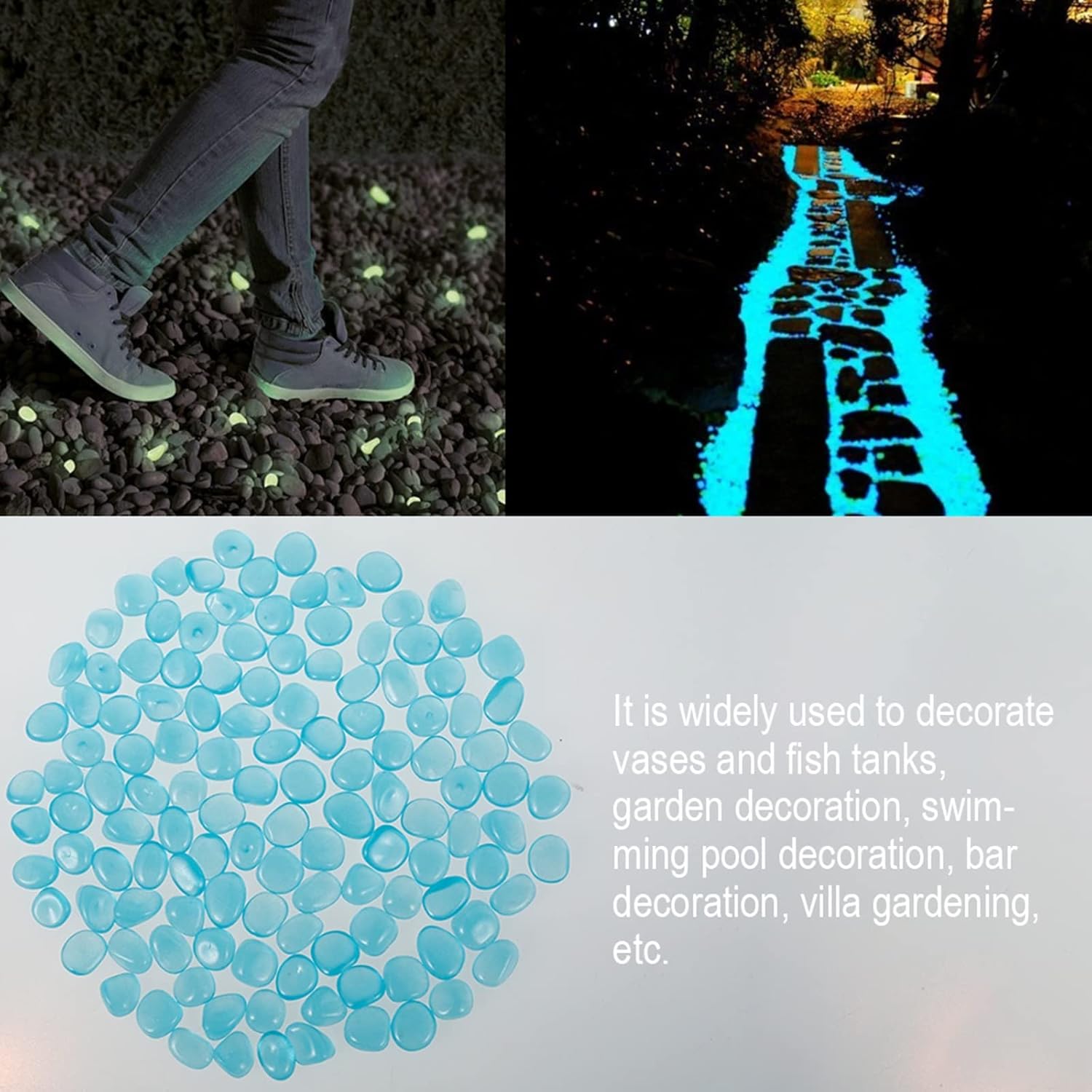 300 piedras brillantes, piedras que brillan en la oscuridad, rocas de piedra brillantes, piedras luminosas de jardín para pasarelas decorativas de