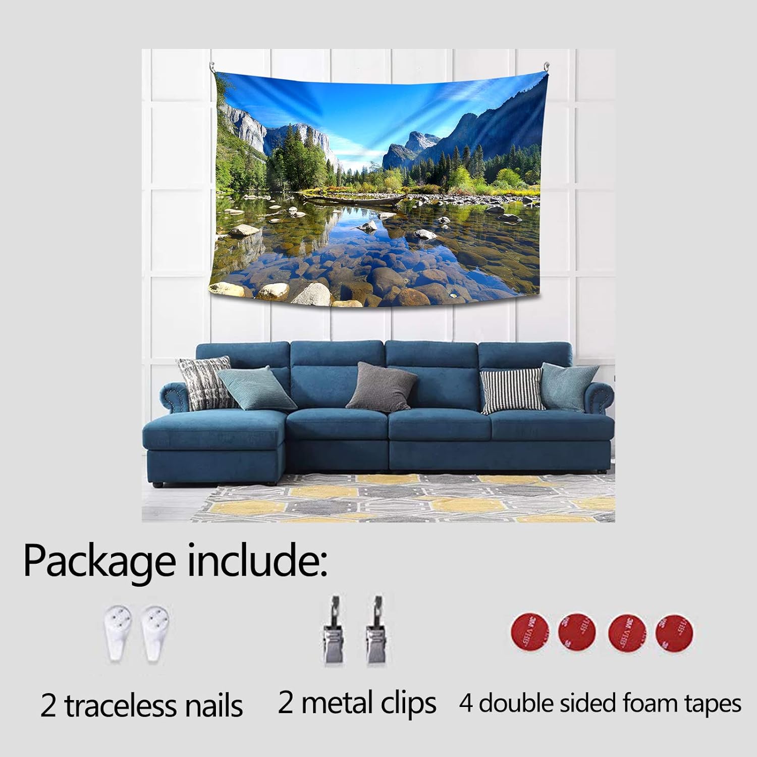Tucocoo Yosemite – Tapiz de paisajes, espejo de agua, reflejos, piedras de arroyo, tapiz de montaña para habitación