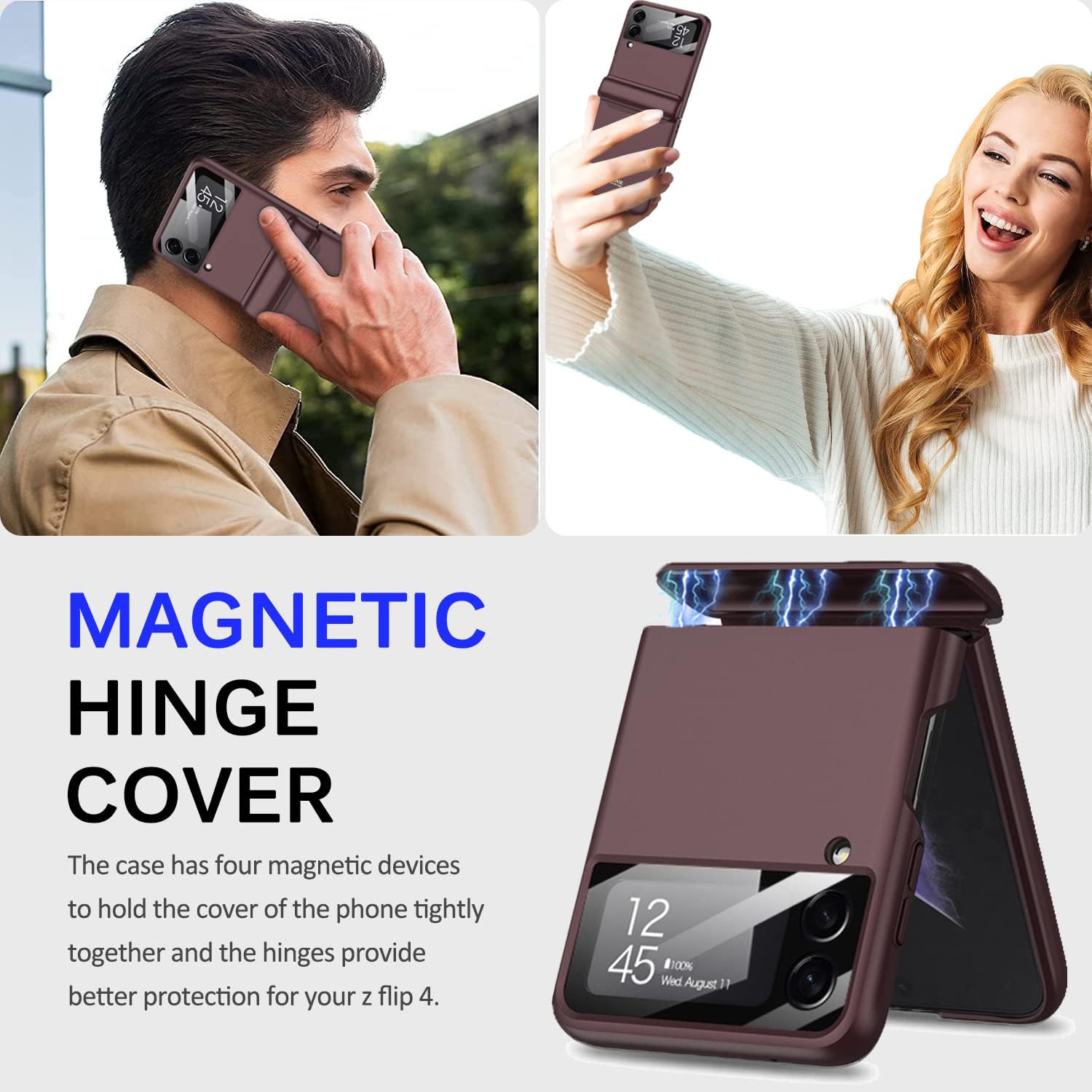 Miimall Funda compatible con Samsung Galaxy Z Flip 4, Z Flip 4 con protección magnética de bisagra + funda magnética ultrafina de policarbonato duro