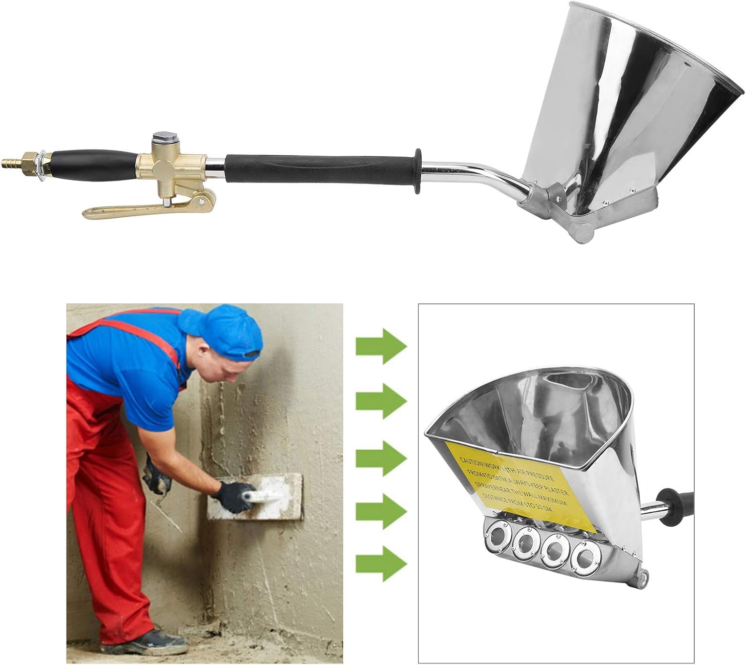 Pulverizador de estuco de 4 chorros, herramienta neumática de enyesado de pared de yeso de mortero de yeso de la tolva de la textura del cemento