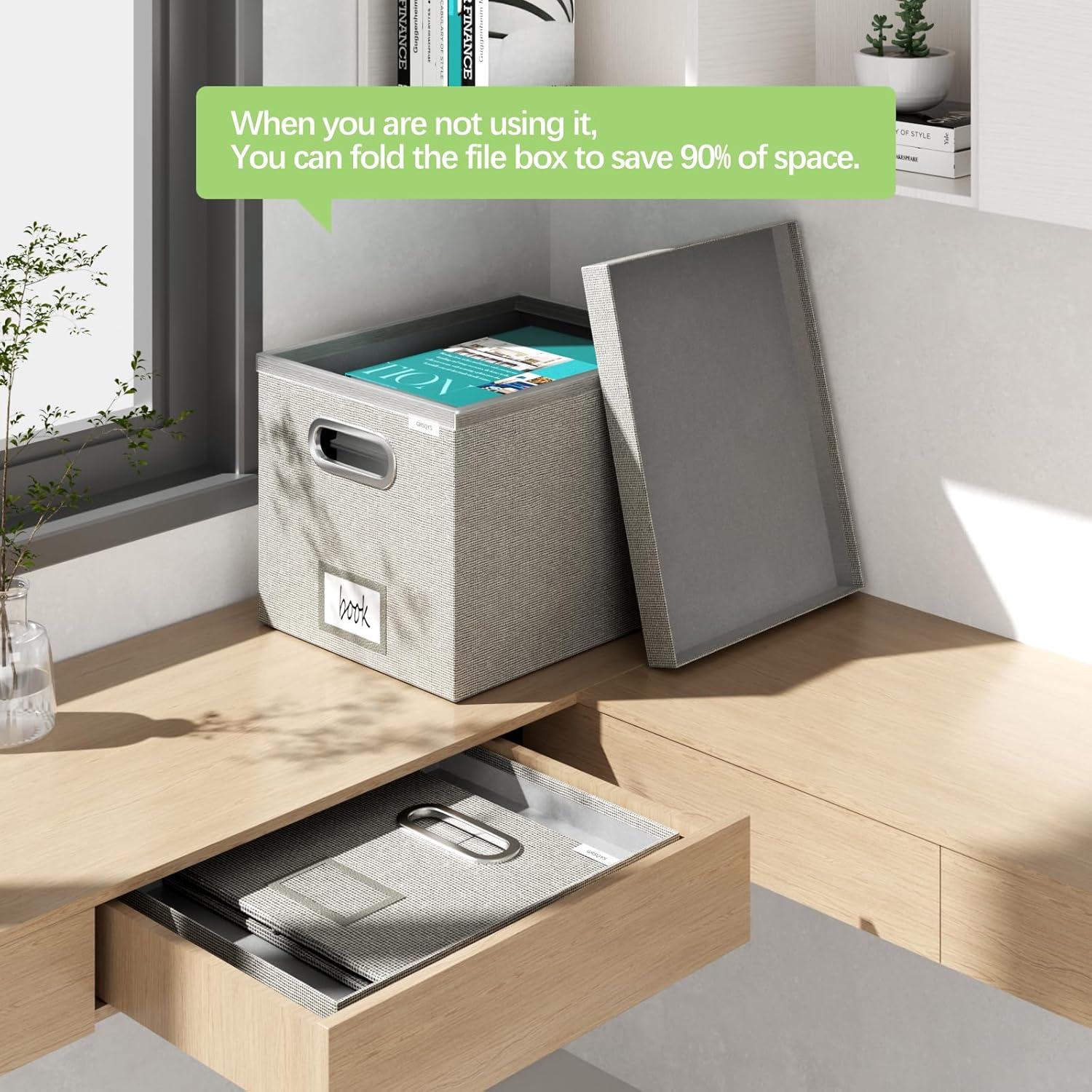 GRSQYS Caja organizadora de archivos para colgar archivos con tapa, juego de 3 carpetas decorativas colgantes con marco de plástico de una pieza