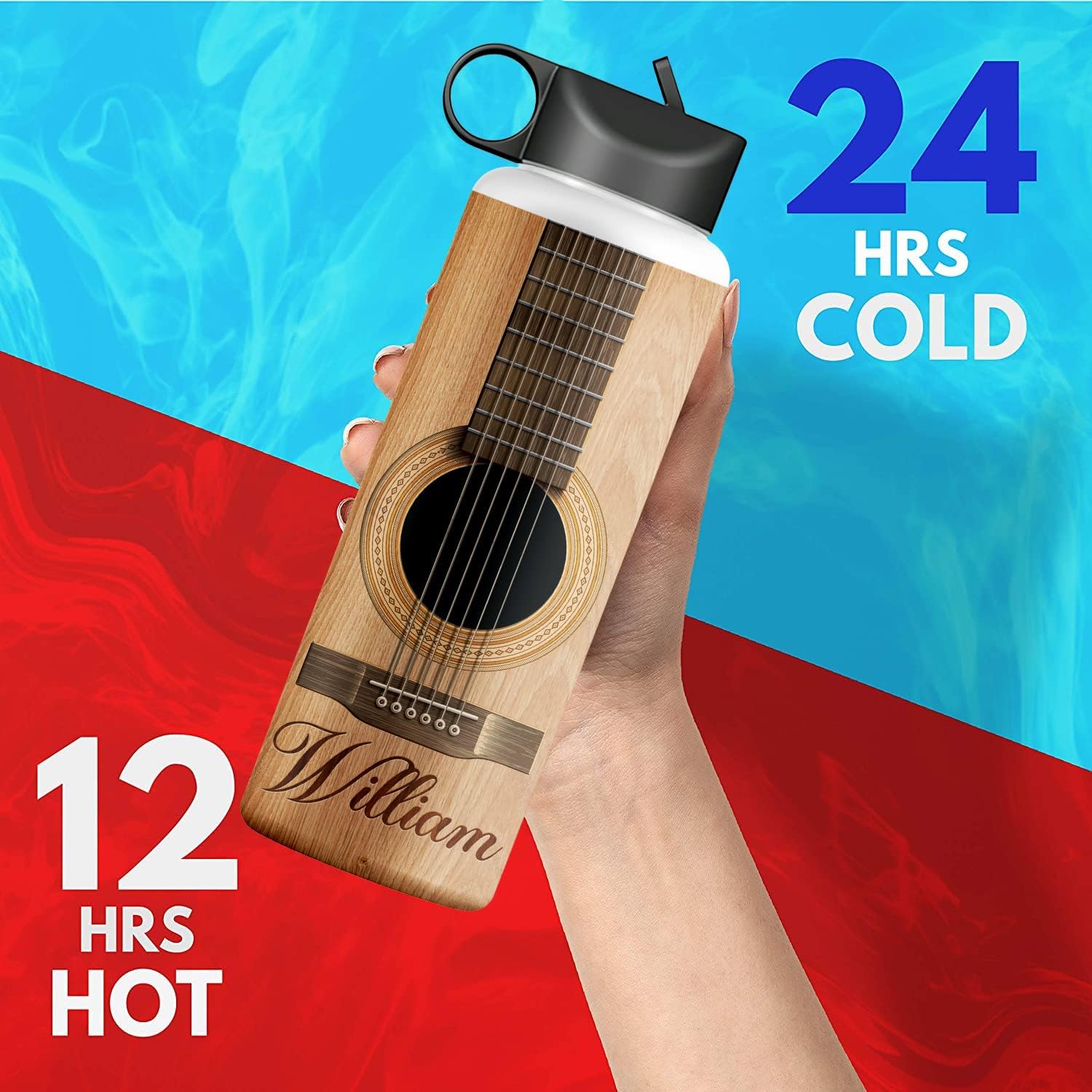 Zocoshi Botella de agua de guitarra personalizada Información nutricional de guitarrista, regalos personalizados  Regalos para guitarristas hombres,