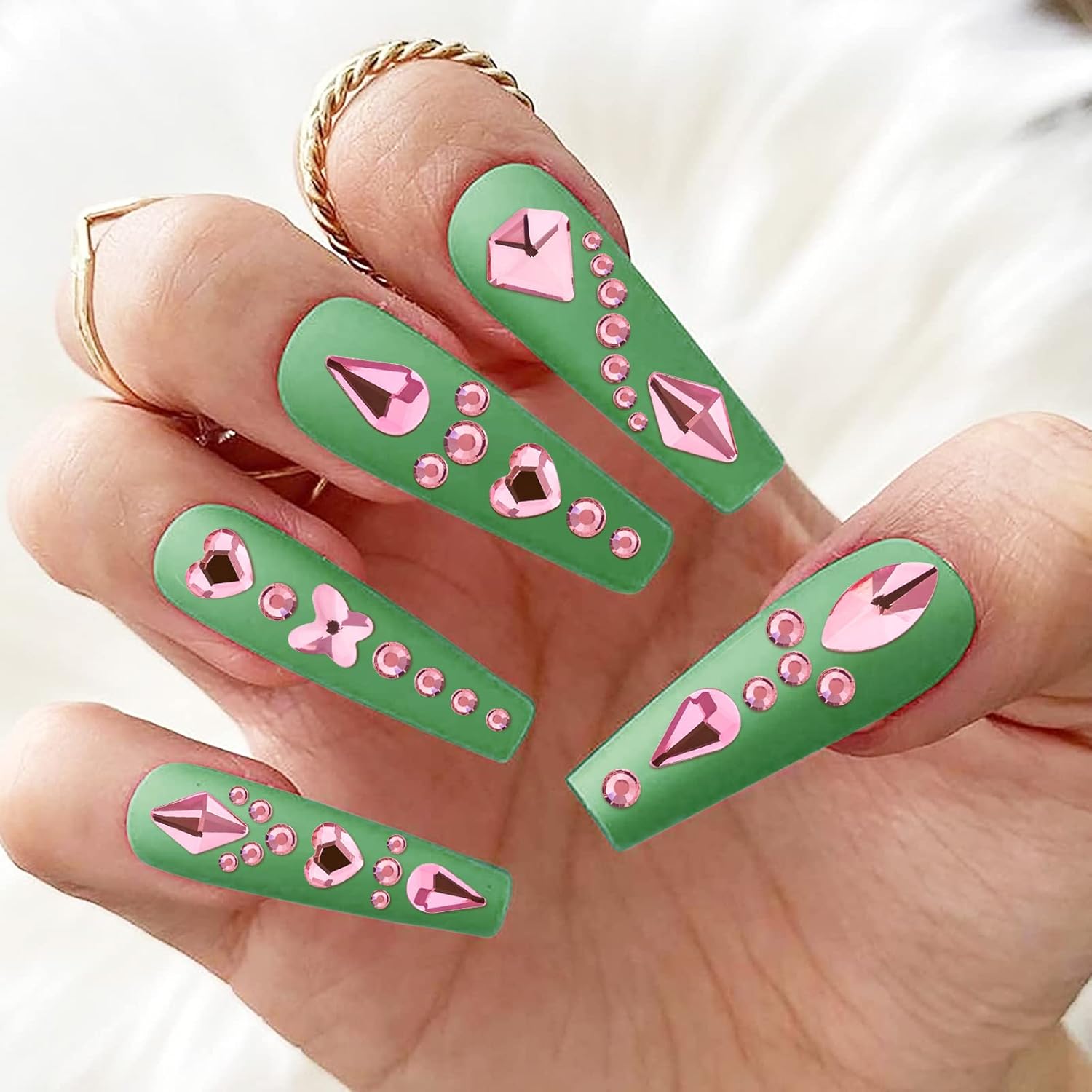 Noverlife Juego de 3830 diamantes de imitación rosados para arte de uñas, multiformas, juego de diamantes de imitación para uñas, kit de piedras
