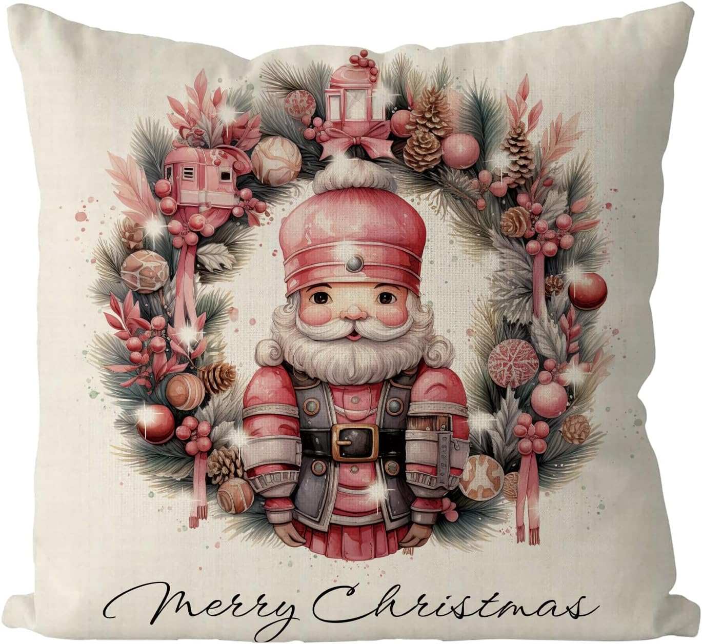 GAGEC Fundas de almohada navideñas de 18 x 18 pulgadas, corona de cascanueces, fundas de almohada rosadas, fundas de almohada de Navidad para