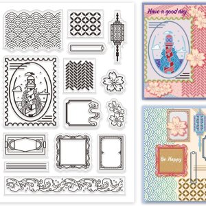 PH PandaHall Sellos transparentes, sellos de goma con texturas japonesas, sellos de silicona de plástico PVC, sellos transparentes para álbumes de PH PandaHall Sellos transparentes, sellos de goma con texturas japonesas, sellos de silicona de plástico PVC, sellos transparentes para álbumes de