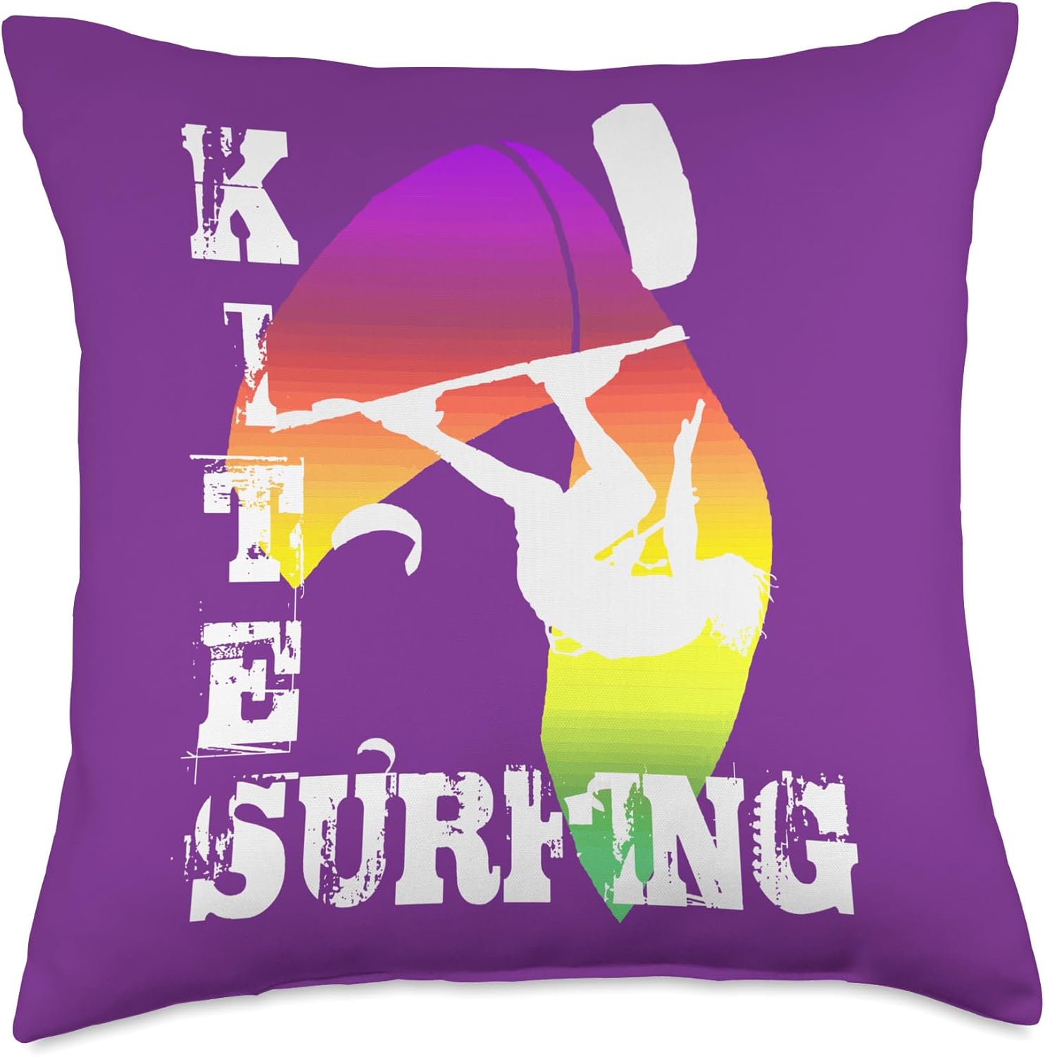 Surfing with Freestyle Kitesurfer and Kite 11 Throw Pillow, 18×18, Multicolor