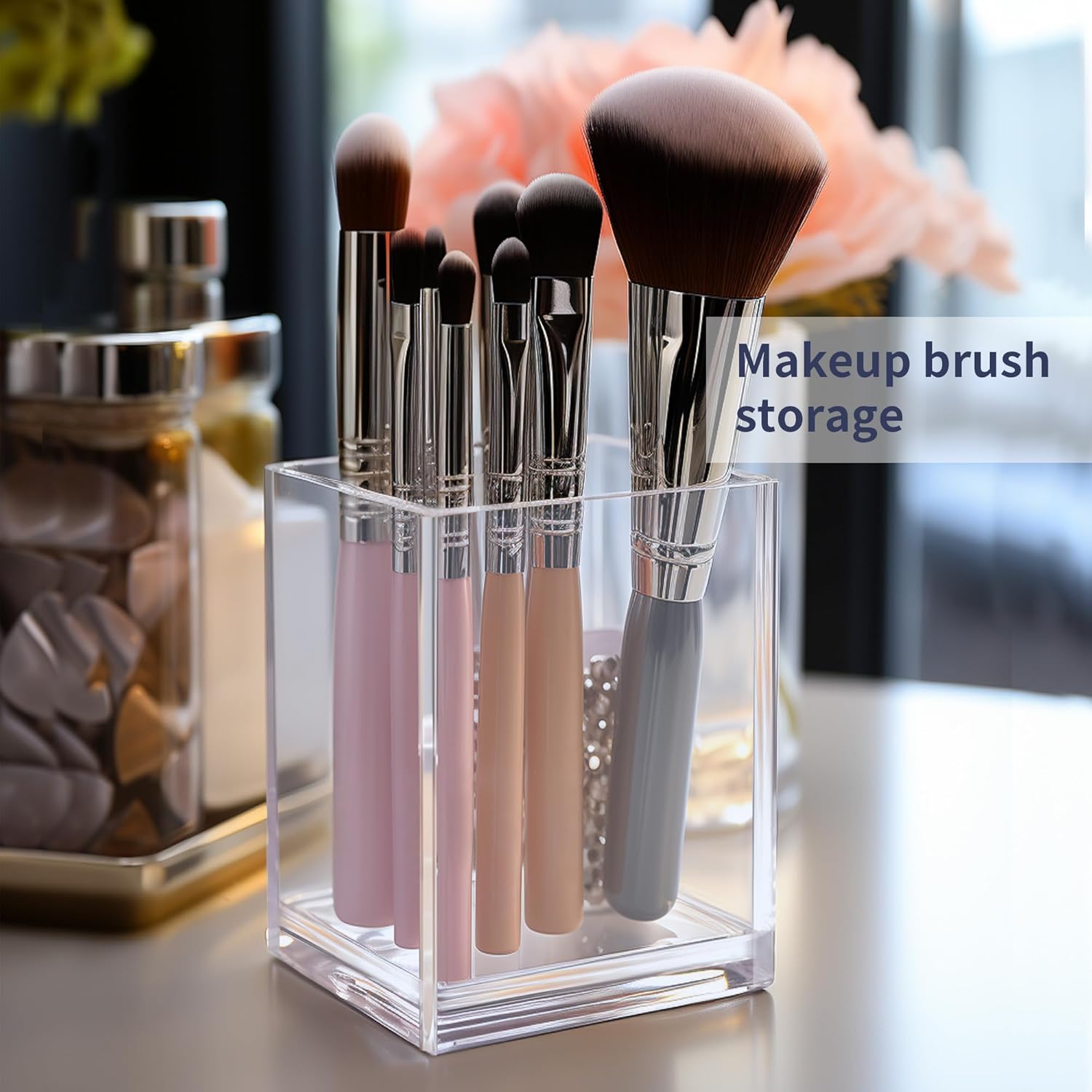 Paquete de 4 organizadores de maquillaje de acrílico transparente, soporte para brochas de maquillaje, soporte para bolígrafos, delineadores de