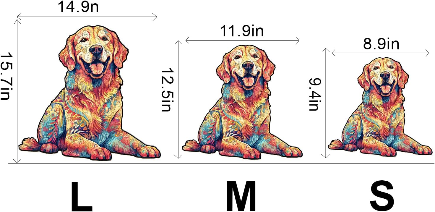 Rompecabezas de madera, rompecabezas de Golden Retriever leal, 15.7 x 14.9 pulgadas, 300 piezas, rompecabezas de forma única de animales, regalo