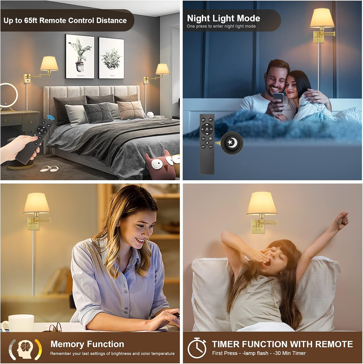 TRLIFE Aplique de pared regulable, control remoto de atenuación 10-100% y temperatura de color ajustable 2700K-6500K luces de pared de latón