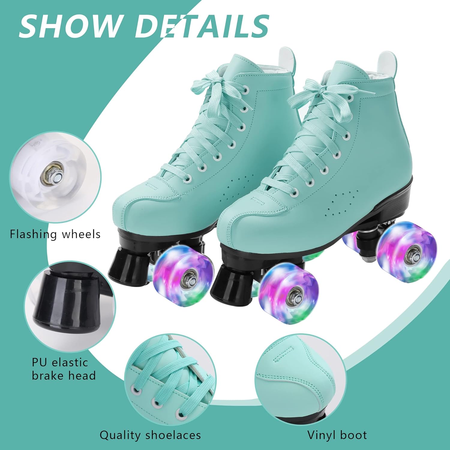 Perzcare Zapatos de patinaje para mujeres y hombres, clásicos de piel sintética, patines de doble fila para principiantes, patines profesionales