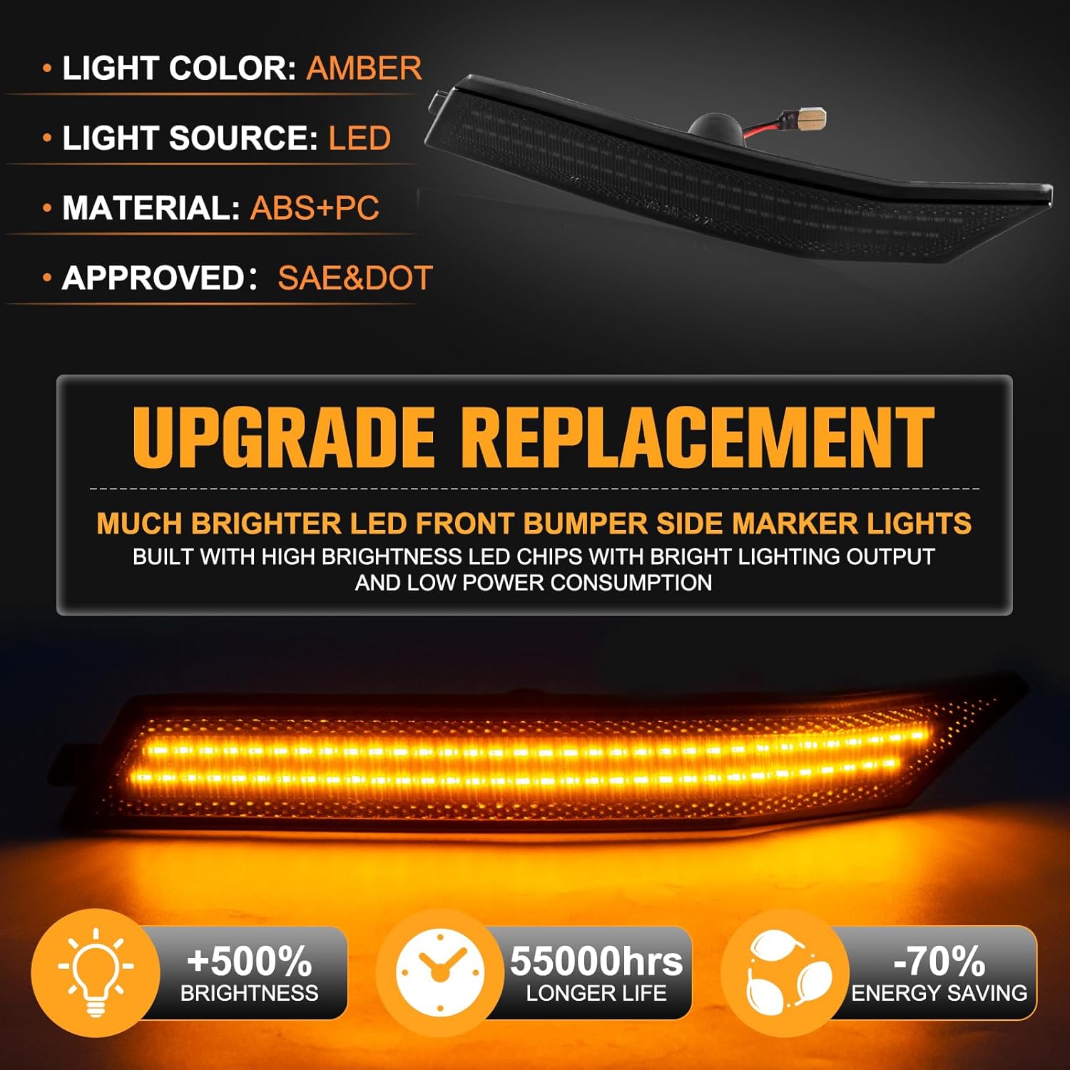 Gempro Luces LED para parachoques delantero lateral para Ford Fusion 2006-2009, luces de señal de estacionamiento, lente ahumada, 2 unidades