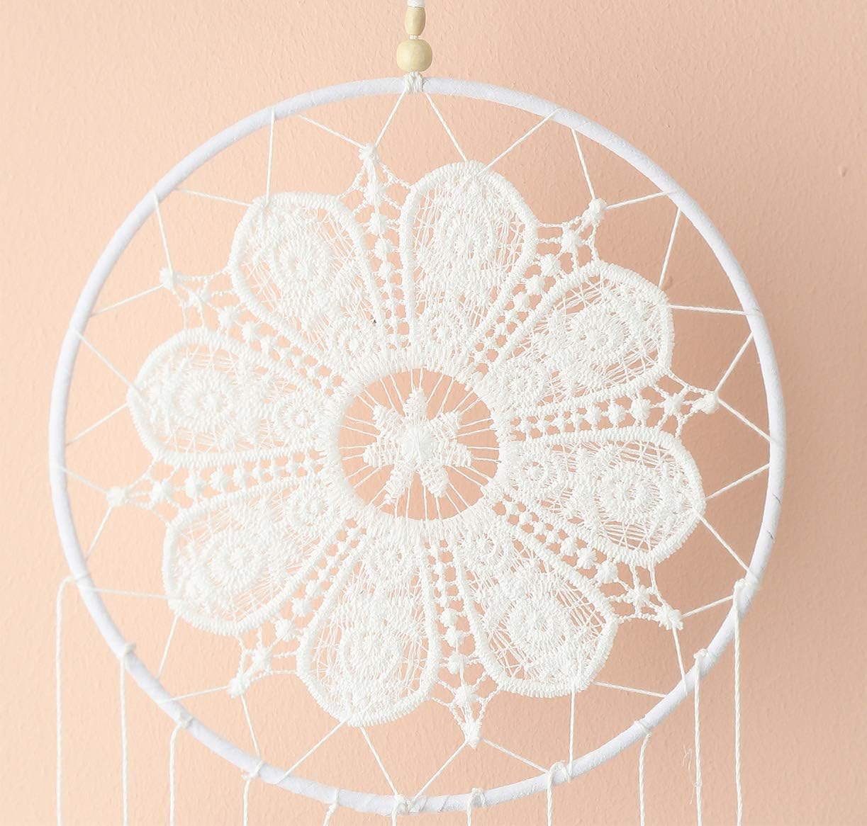 Atrapasueños blancos para dormitorio, decoraciones colgantes hechas a mano con plumas blancas de encaje atrapasueños móvil para decoración de