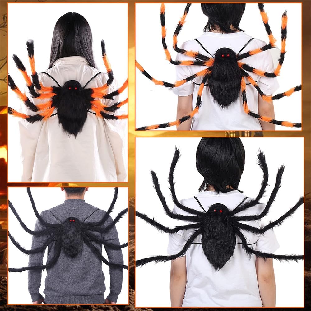 Bolsillo para araña de Halloween, mochila de araña de felpa, accesorios para fiesta, bolsas de araña de caramelo con correas, bolsa de decoración de