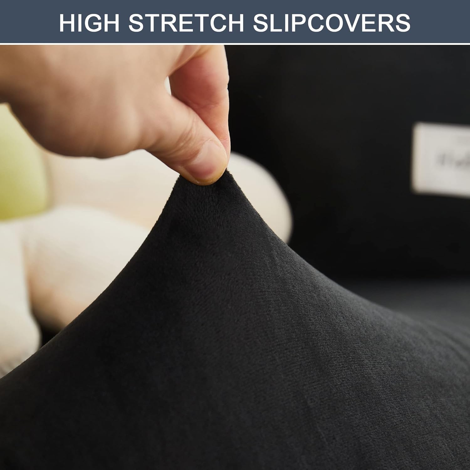 CONRUSER Funda elástica para sofá, funda de terciopelo suave con parte inferior elástica, protector de muebles para mascotas y niños (negro, XL)