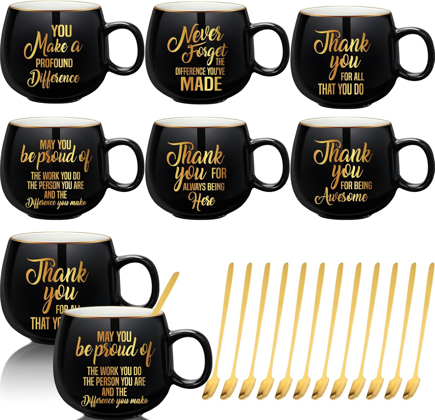 Tioncy 12 juegos de tazas de café de cerámica de 12 onzas con cucharas, regalo de graduación, regalos de agradecimiento a granel, tazas inspiradoras