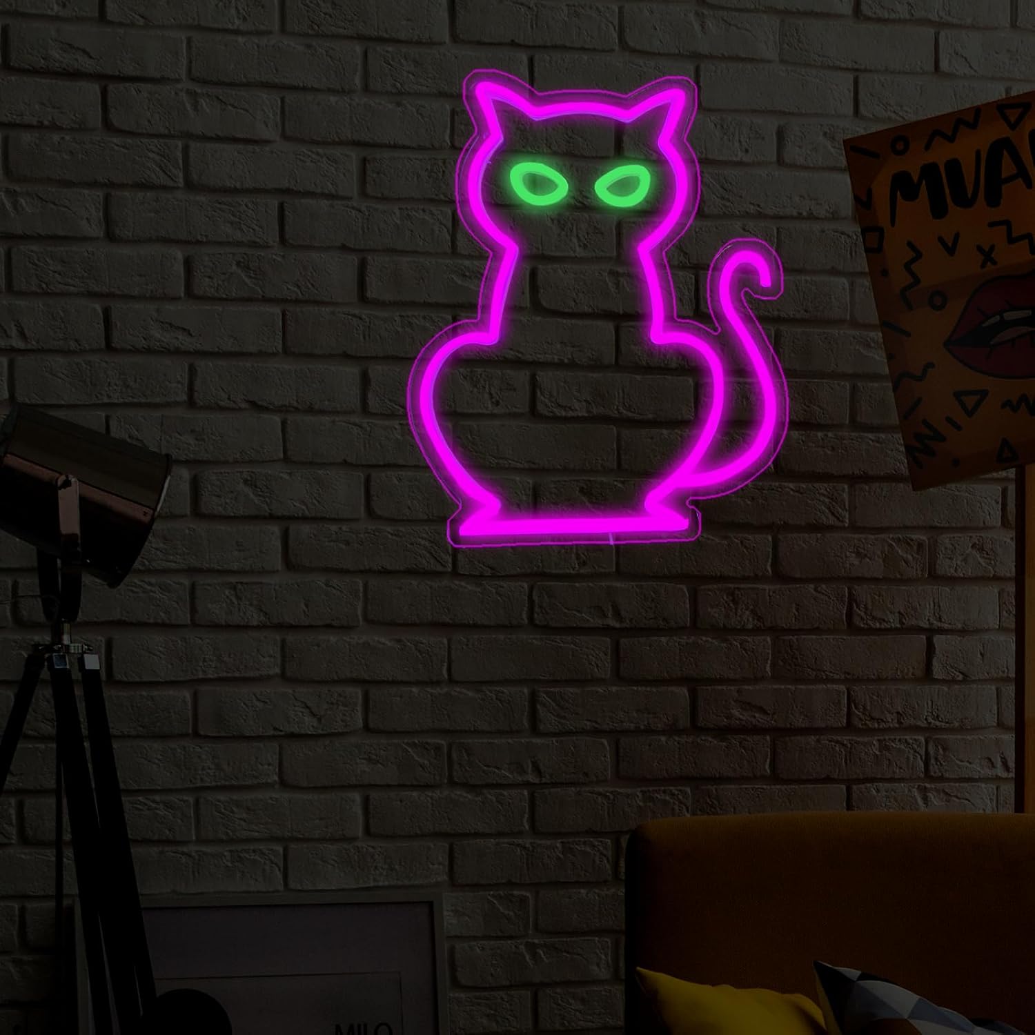 Letreros de neón de gato para decoración de pared, letrero de neón LED de gato morado alimentado por USB, decoración de mesa con luz LED de gato de