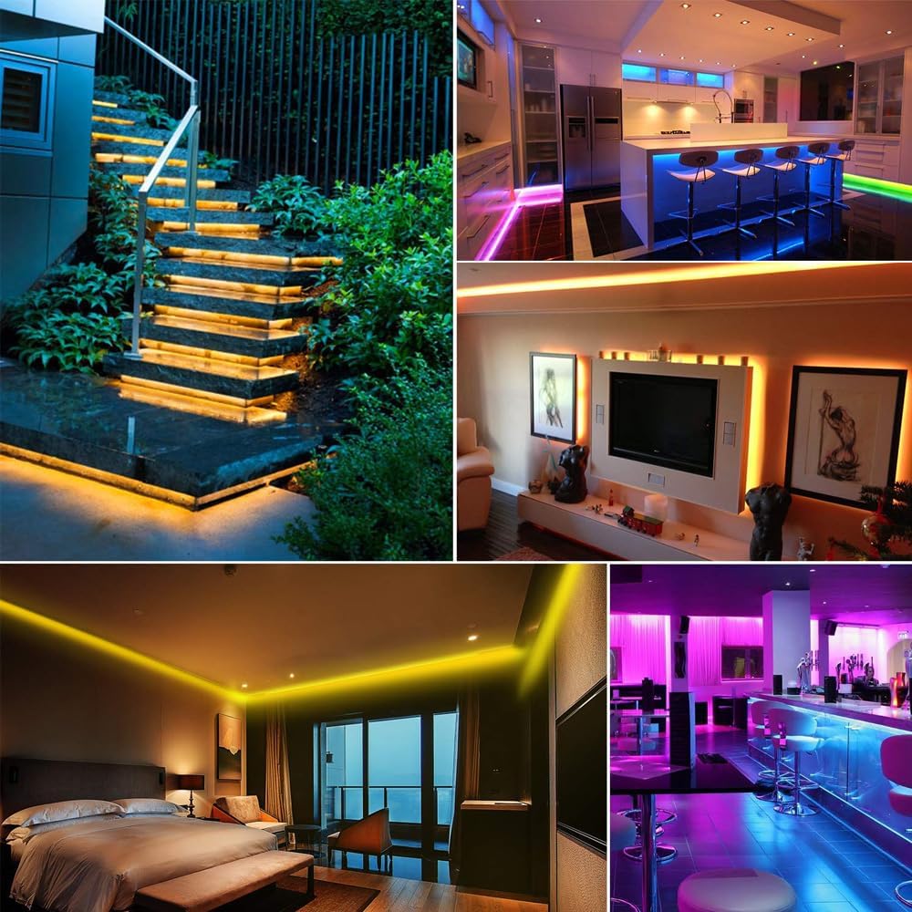 Tira de luz LED COB RGB WiFi de 12 V, 16.4 pies, con fuente de alimentación, 576 LEDsM regulable, tira LED de sincronización de música de