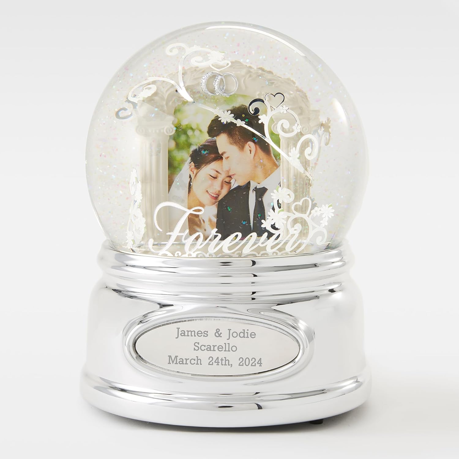 THINGS REMEMBERED Globo de nieve musical grabado personalizado para siempre con foto de boda, reproduce música Canon de Pachelbel, añade imágenes,