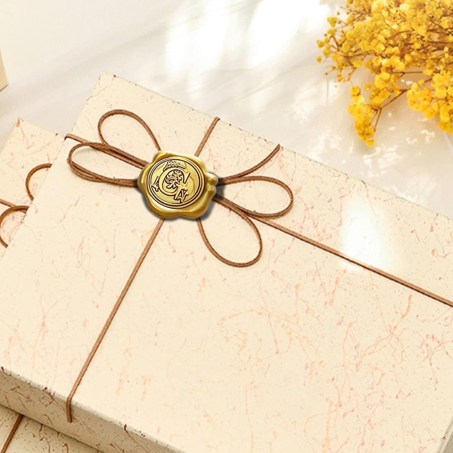 Calcomanías de sello de cera, iniciales de flores doradas, 30 unidades, cera de sellado real autoadhesiva, listas para usar (B)