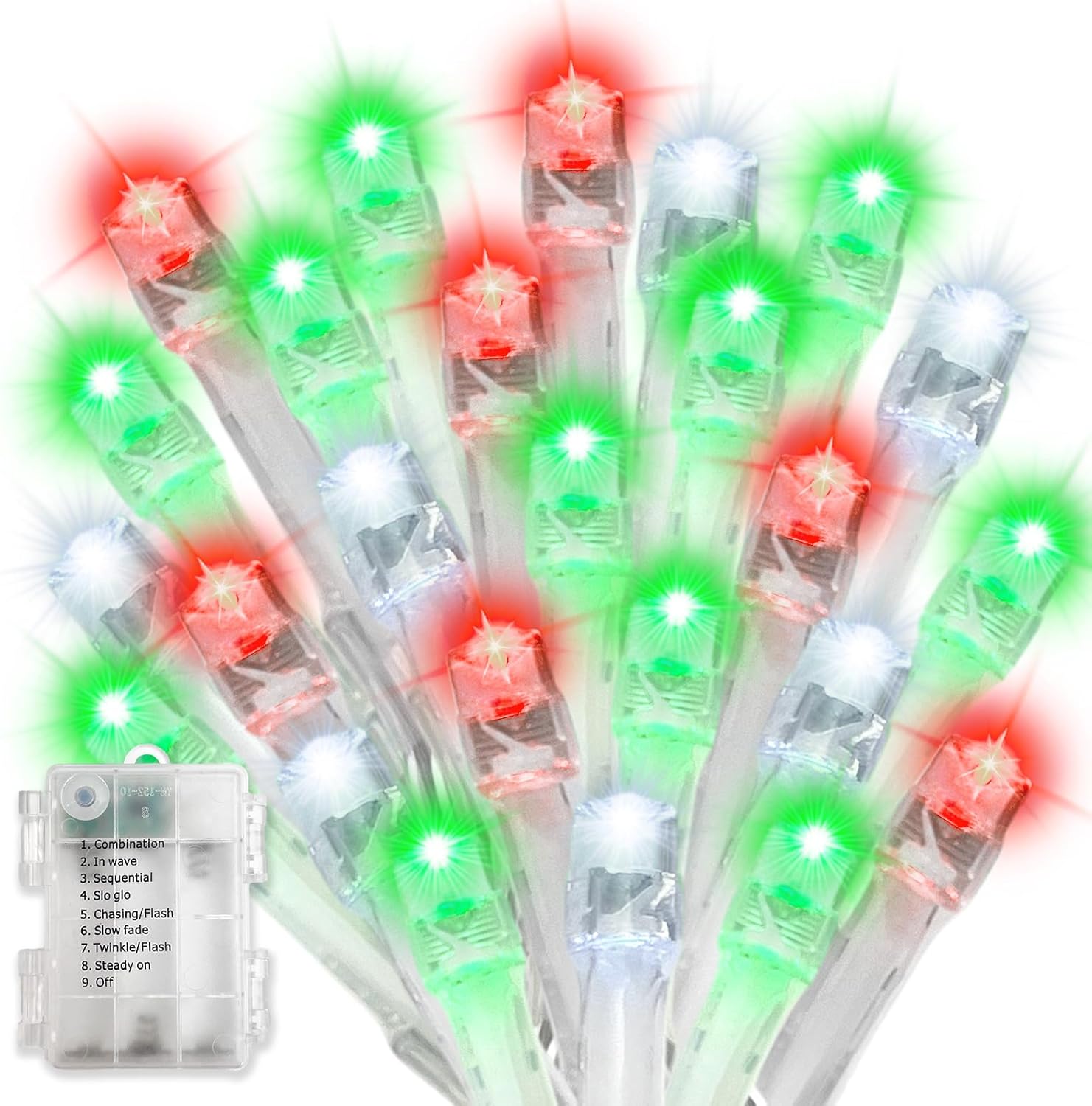 1 paquete de 60 luces LED de 16.4 pies cada uno, 16.4 pies, funciona con pilas, luces de árbol para interiores y exteriores, con temporizador, 8