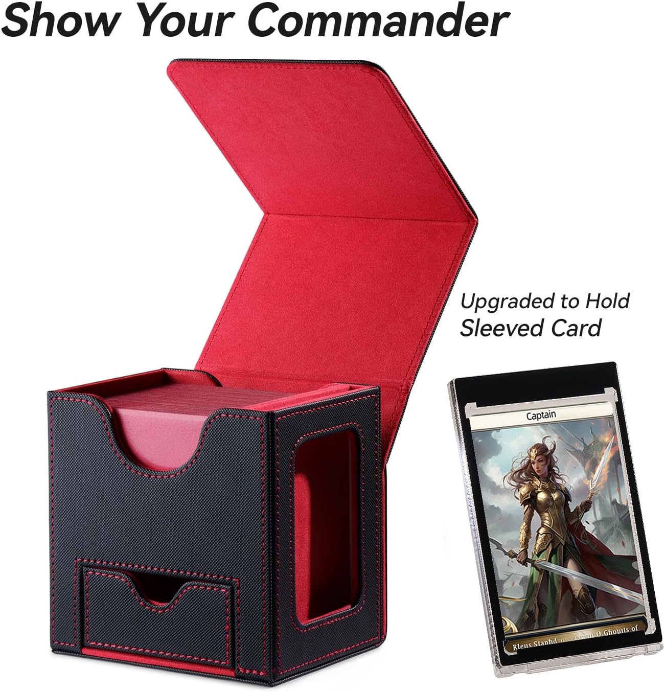 Caja de cartas para MTG Commander – Diseño patentado, Commander Display, se adapta a 100 tarjetas de doble manga, ladrillo de tarjetas de 35 puntos