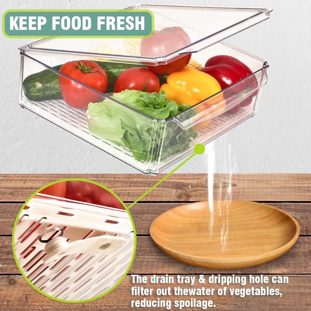 Contenedores organizadores apilables para refrigerador con tapas, organizadores y contenedores de almacenamiento, contenedores de plástico sin BPA
