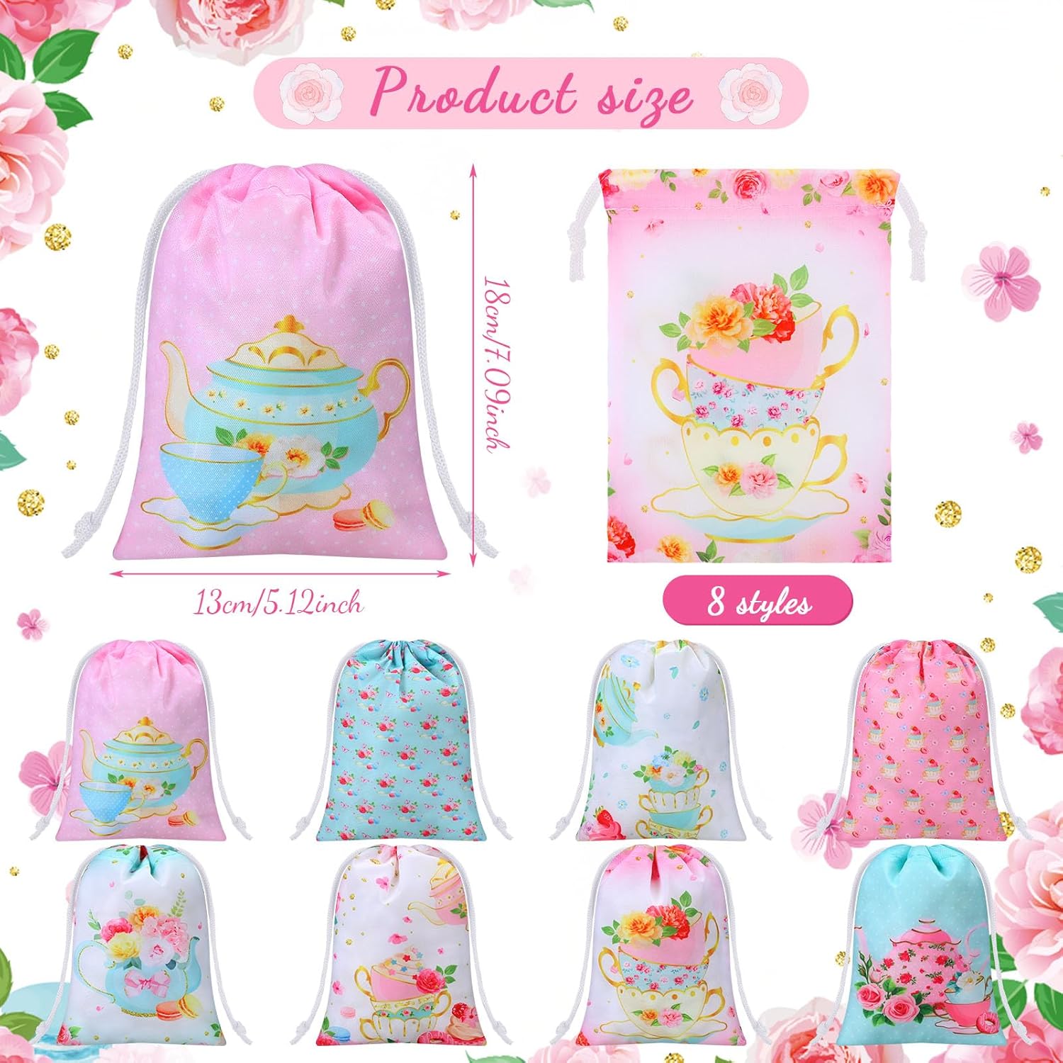 24 bolsas de regalo de fiesta de té, bolsas de regalo de fiesta de té, bolsas con cordón de regalo, bolsas de dulces para fiesta de té, bolsas de