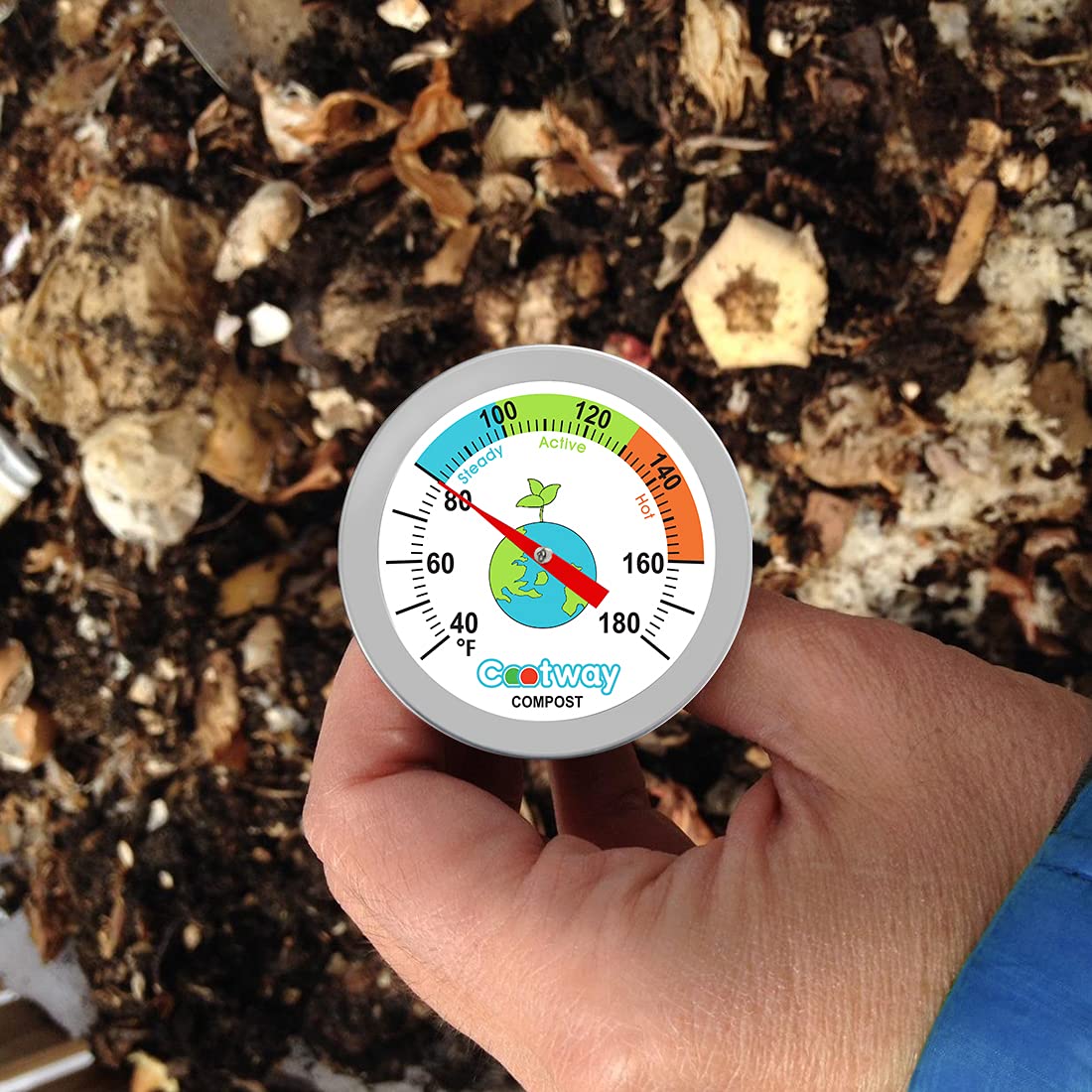 Rukars Termómetro de compost, termómetro de compost de 16 pulgadas, termómetro de temperatura del suelo impermeable para compost, acero inoxidable,