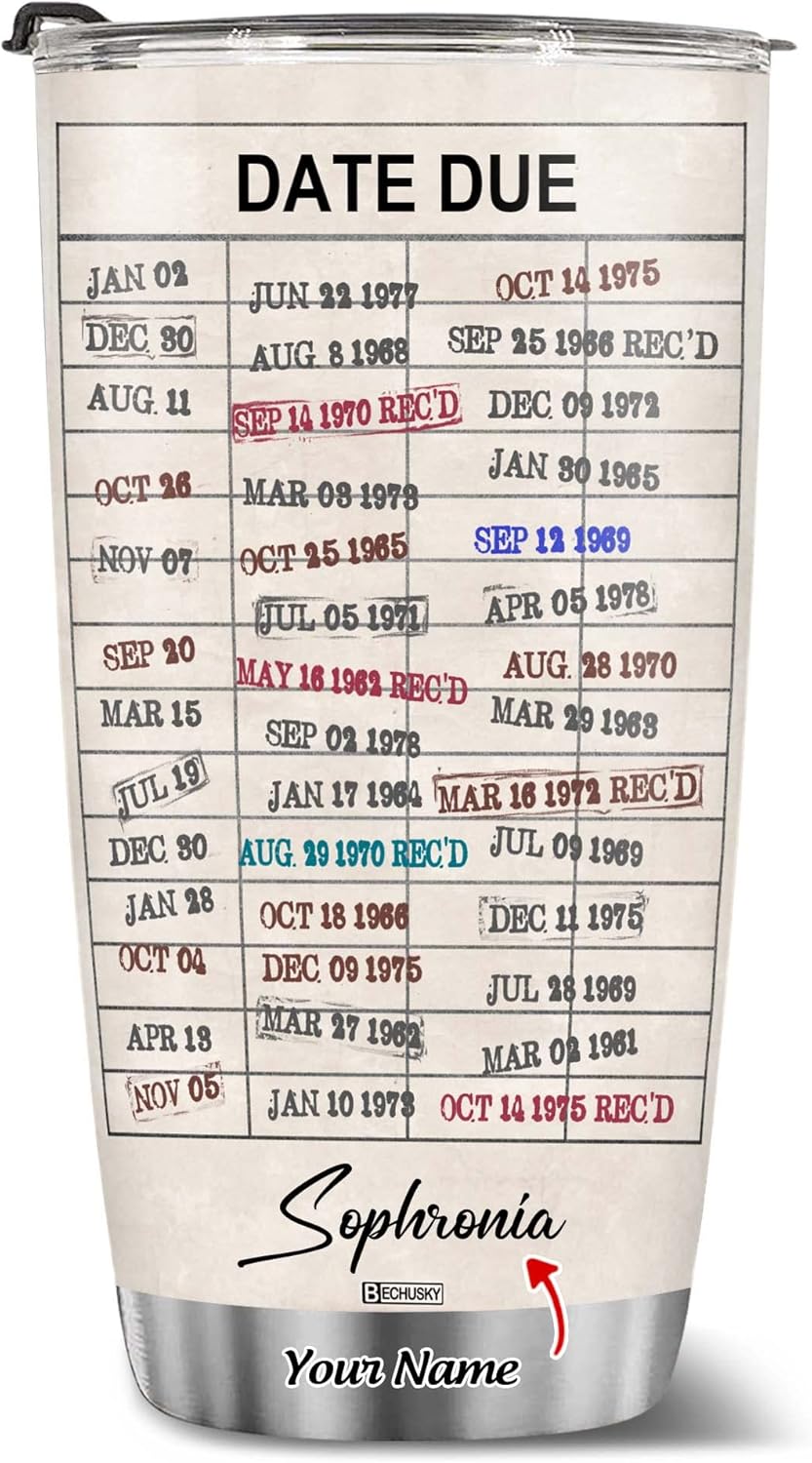 Tarjeta de fecha de vencimiento de biblioteca personalizada para biblioteca, tarjeta de fecha de vencimiento, vaso de viaje, regalo para lectores,