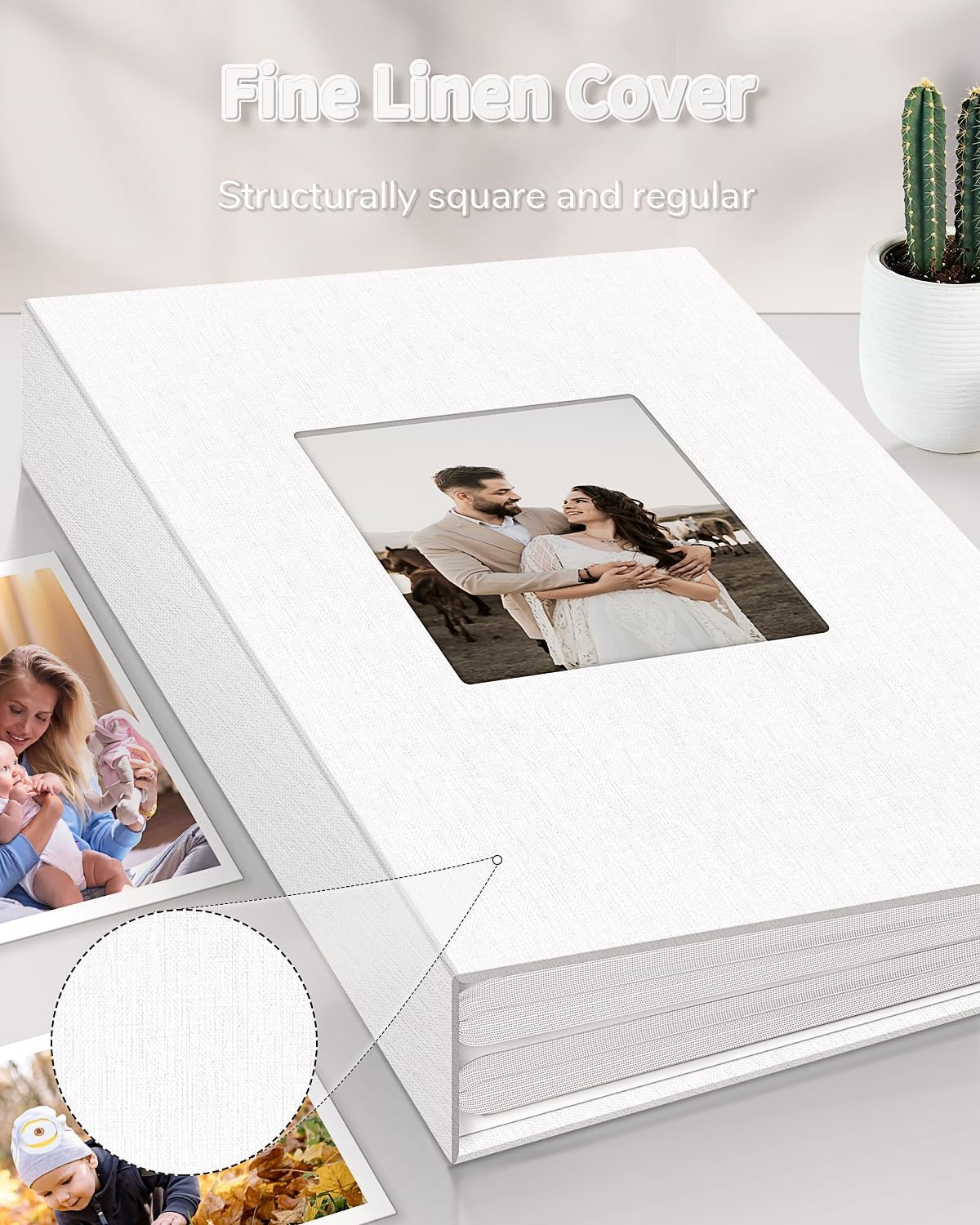 Álbum de fotos de 4 x 6 pulgadas con 300 bolsillos, álbumes de fotos deslizables, cubierta de lino, libro de recuerdos con ventana frontal, página