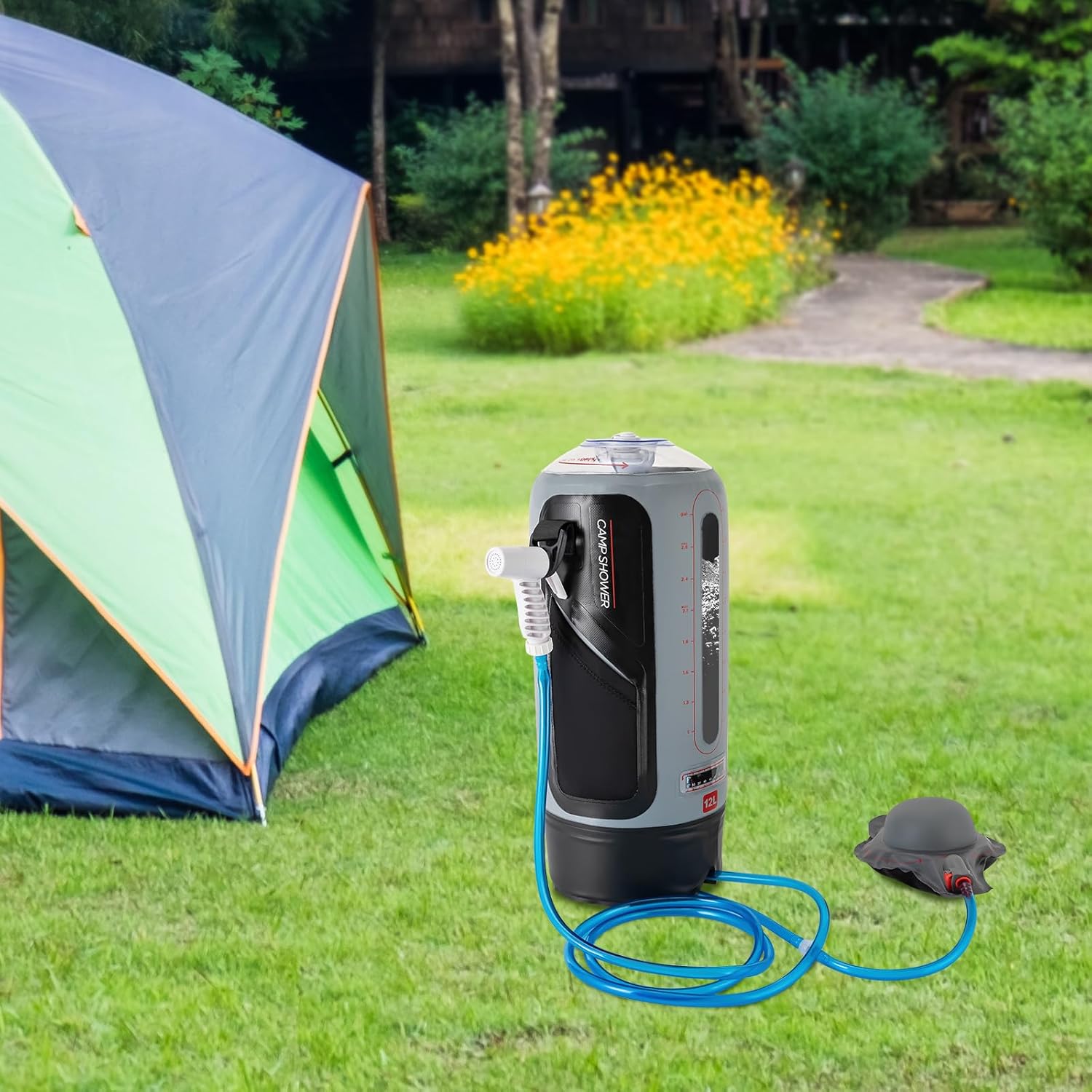 YETINGSHOP Ducha portátil para campamento a presión, ducha solar de campamento, ducha de jardín con bomba, 3 galones, 12 L, cabezal de ducha