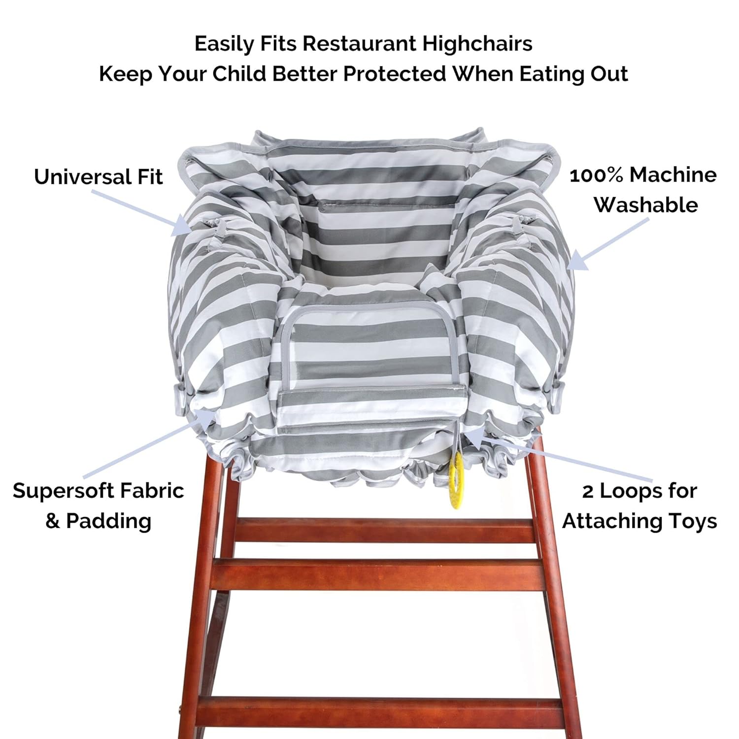 Suessie Funda para carrito de compras y funda para silla alta con almohada de soporte, rayas grises y blancas con cojín