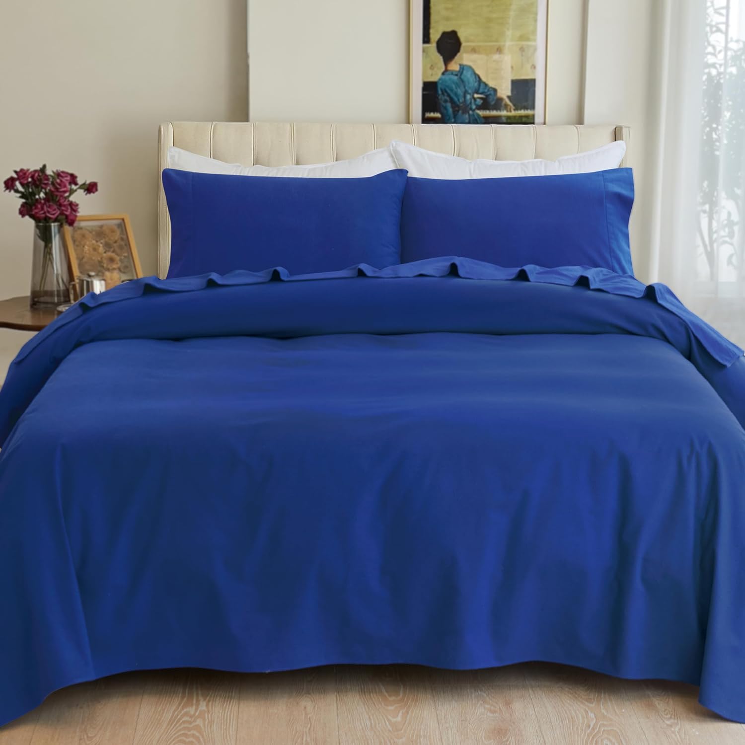 Elegant Comfort Juego de sábanas suaves de franela de 100% algodón turco, 4 piezas, calidad premium, sábana bajera con bolsillo profundo, ultra