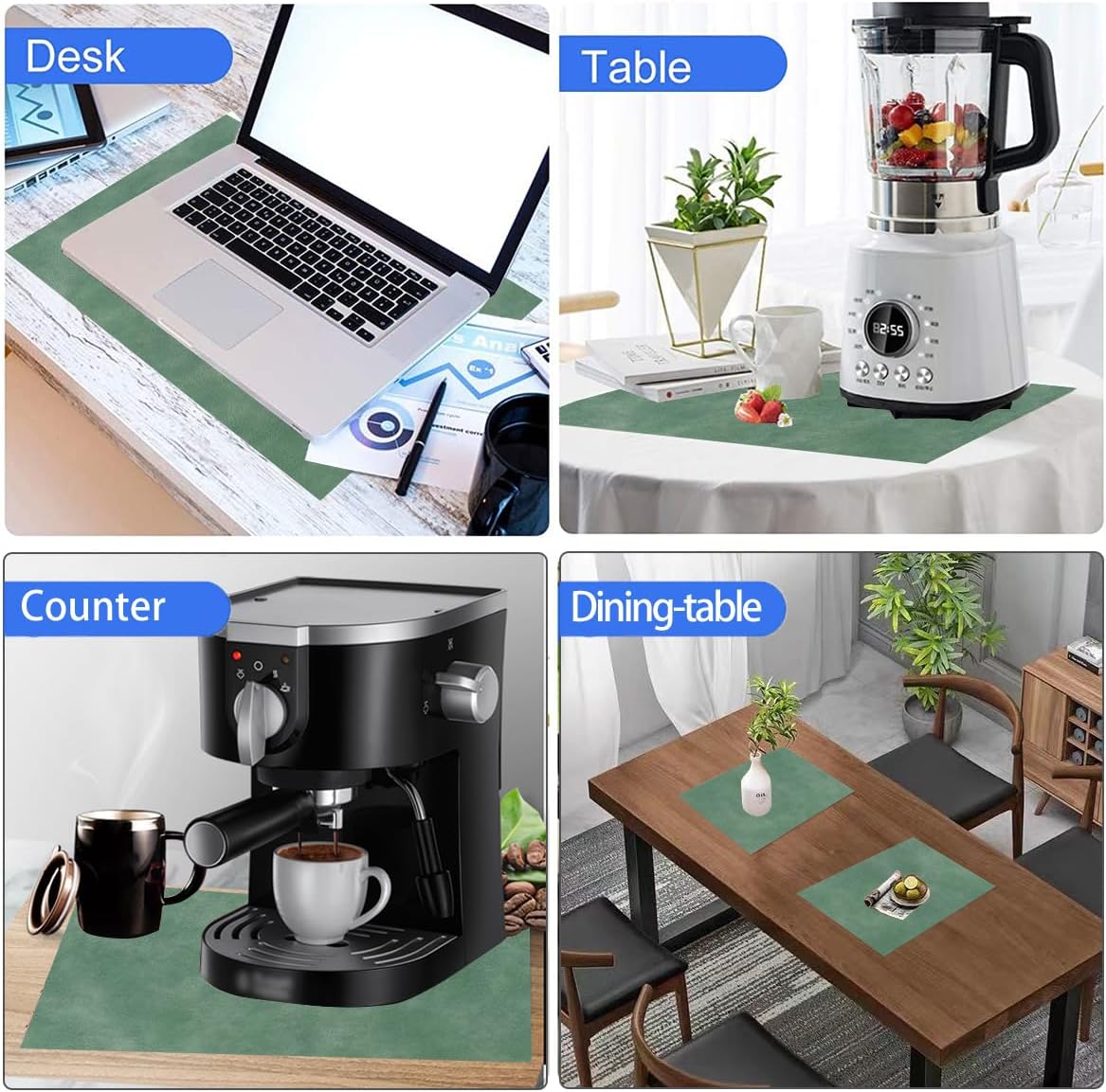 Juego de 4 manteles individuales reutilizables de piel sintética para mesa de comedor, 12 x 17 pulgadas, resistentes al agua y a las manchas,