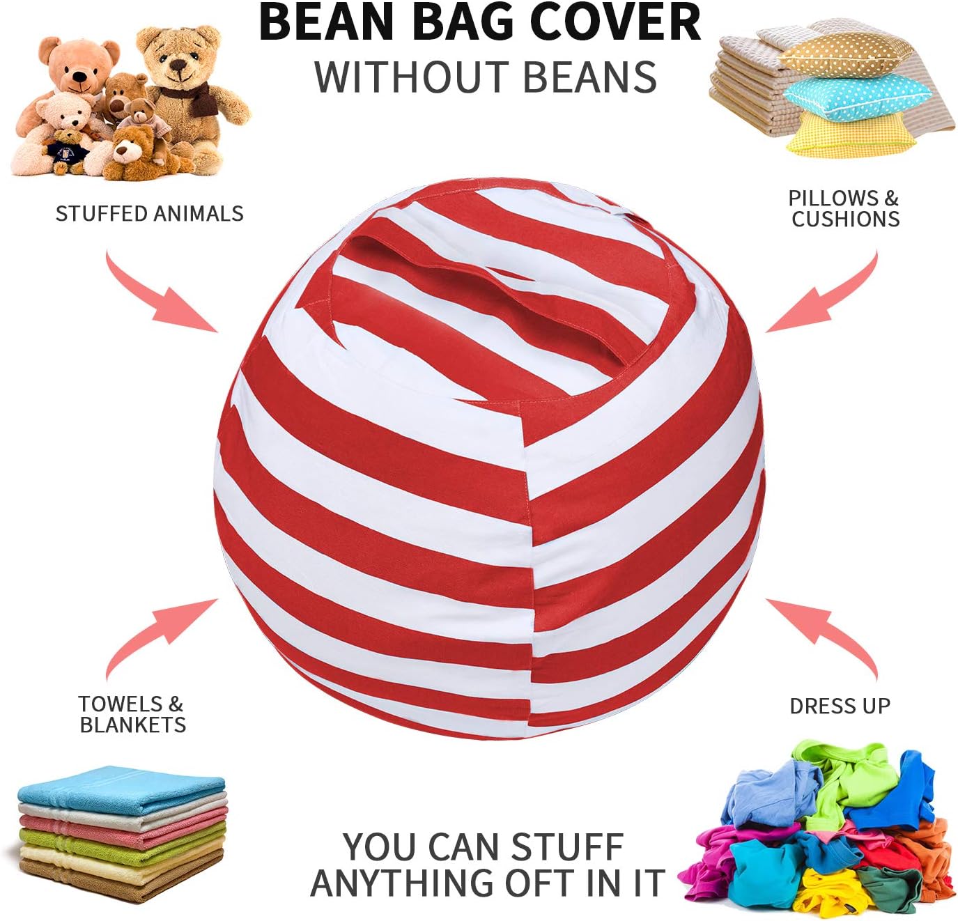 Puf con cremallera para almacenamiento de peluche y organizar habitaciones de niños y adultos, 24pulgadas