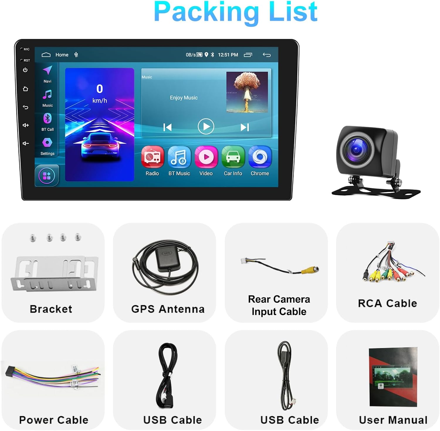 Podofo 2G+64G Doble DIN Android 13 Estéreo de coche inalámbrico Carplay Android Auto 9 “IPS Pantalla táctil Radio de audio para coche con control de